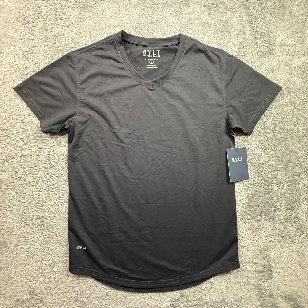 BYLT Signature V-Neck Shirt Mens M Black NEW Drop-Cut Premium Basics Tee
